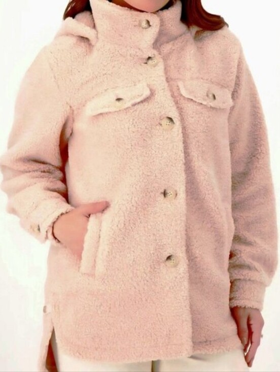 Koolaburra Jackets & Blazers - Koolaburra by UGG 1X QVC Shacket Blush Teddy Coat Faux Sherpa Hood Lining NWT